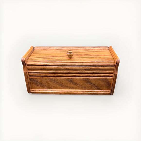 Handmade 2 Section Solid Oak Wood Recipe Box 12" Wide w/Hinged Lid Fits 3x5
